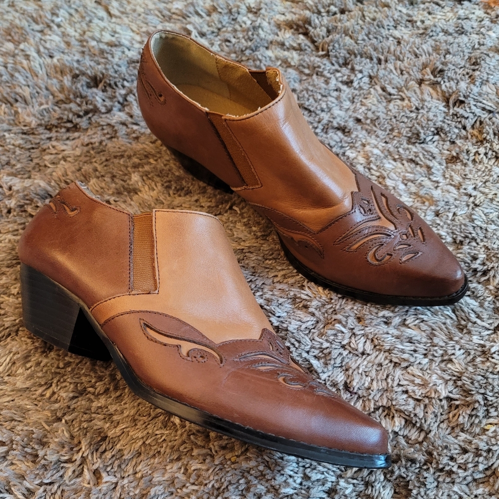 Dingo Brown Tan Leather Western BOHO Style Ankle Booties 7.5 - Picture 10 of 11